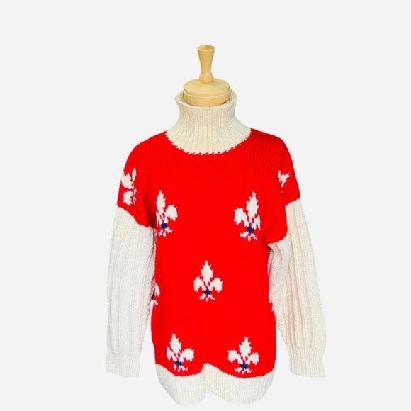 VINTAGE Cable knit Fleur-De-lys Sweater. size X-large - Picture 1 of 5